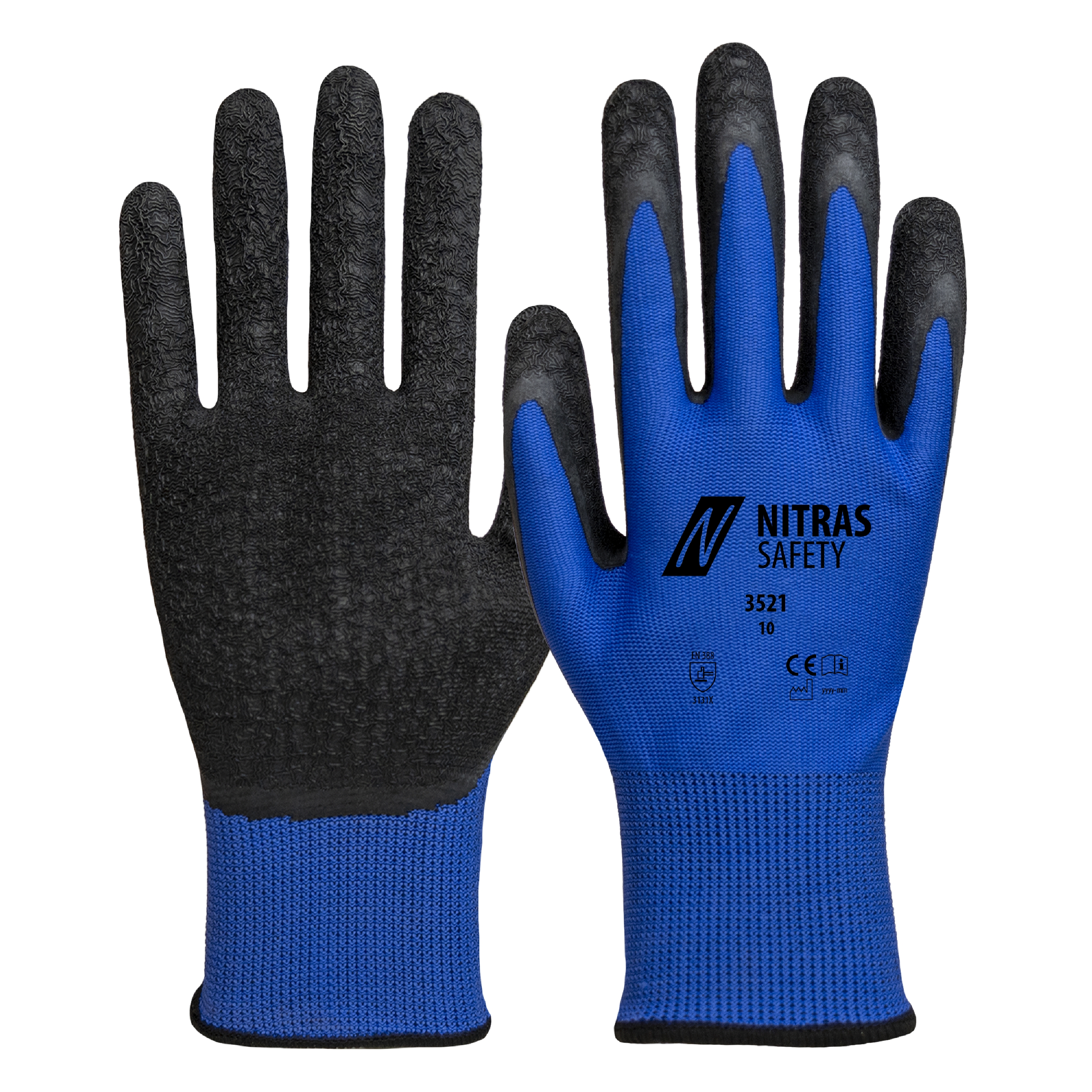 3521 - NITRAS Nylonhandschuhe, blau / schwarz, EN 388
