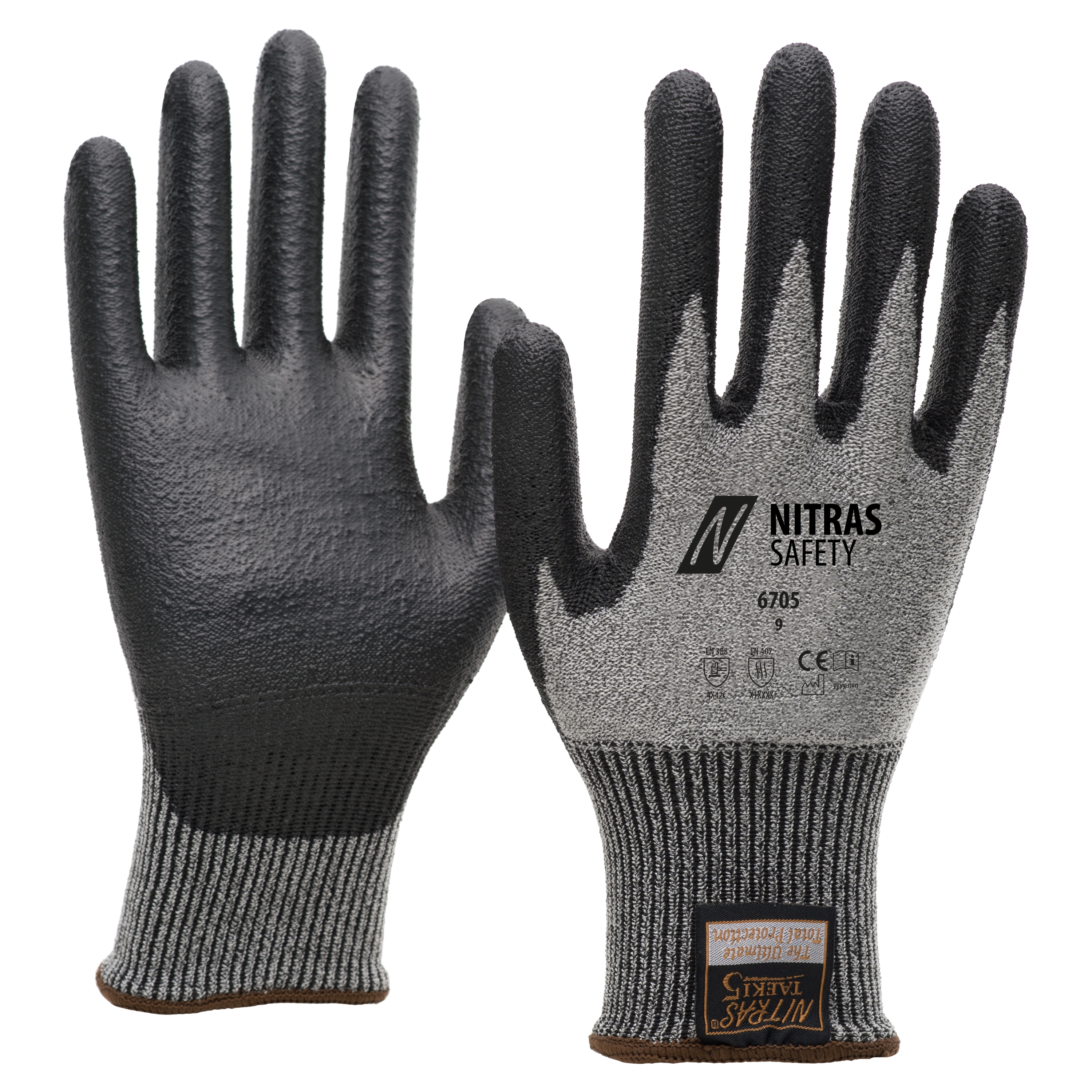 6705 - NITRAS TAEKI Schnittschutzhandschuhe, grau / schwarz, EN 388, EN 407