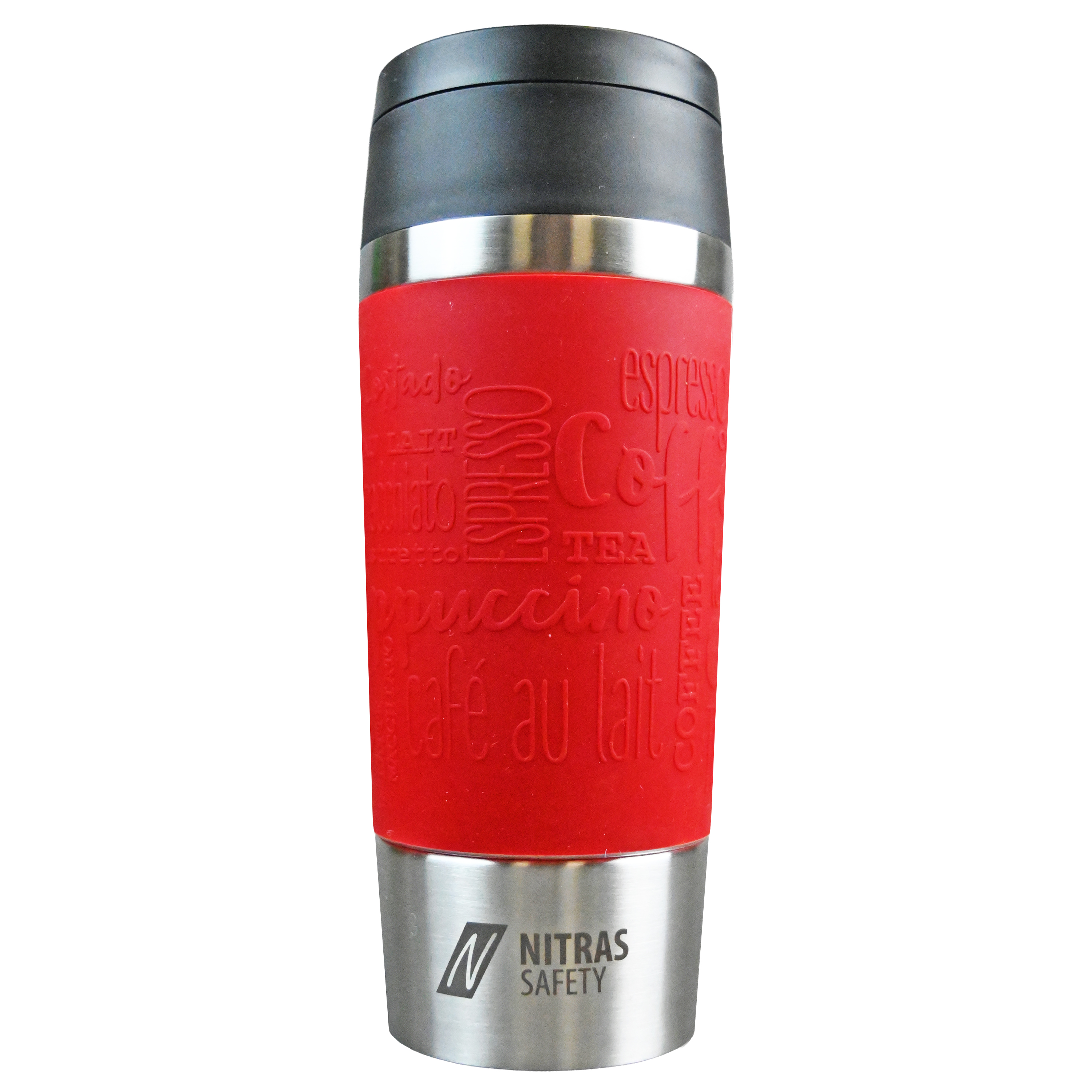 102 - NITRAS Thermobecher, rot / silber, Edelstahl