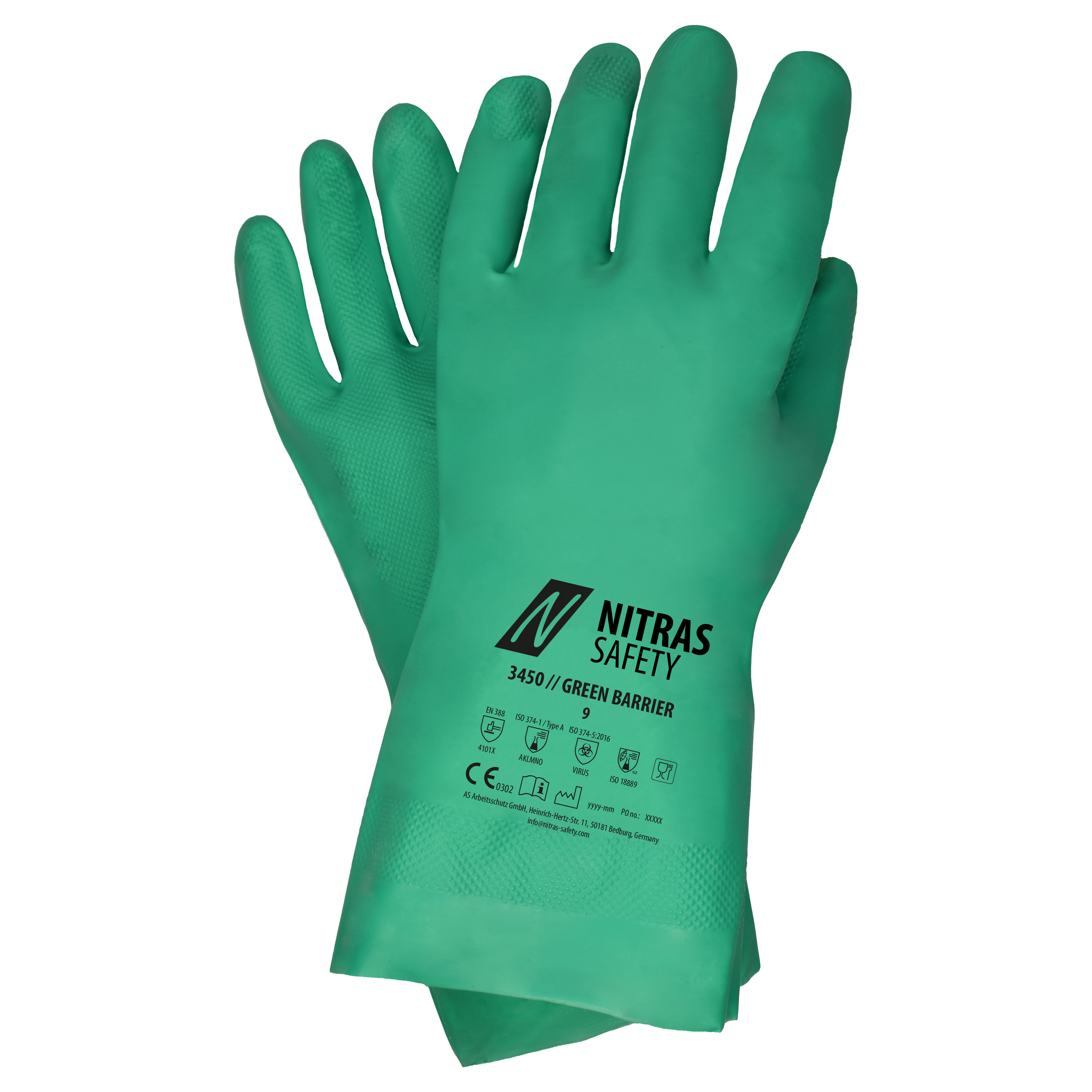3450 - NITRAS GREEN BARRIER, Chemikalienschutzhandschuhe, grün, EN 388, EN ISO 374