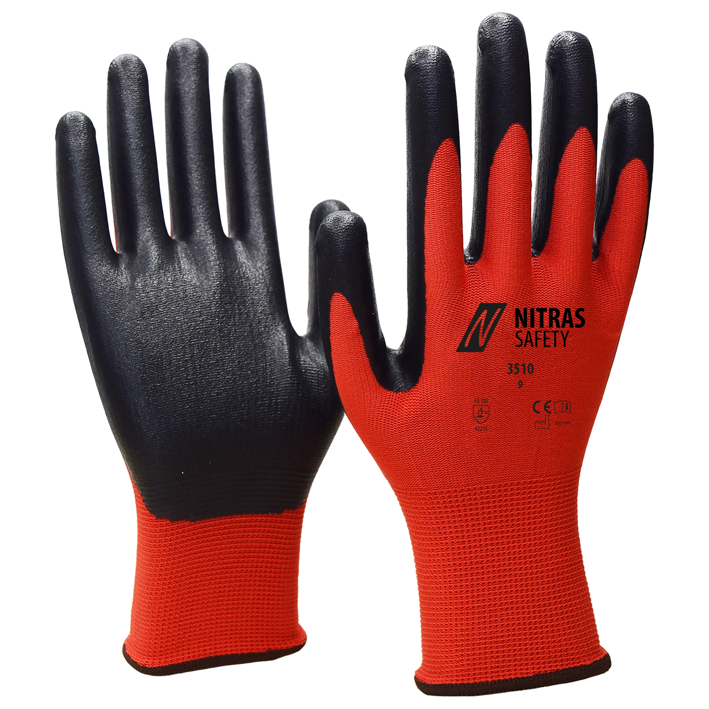 3510 - NITRAS Nylonhandschuhe, rot / schwarz, EN 388