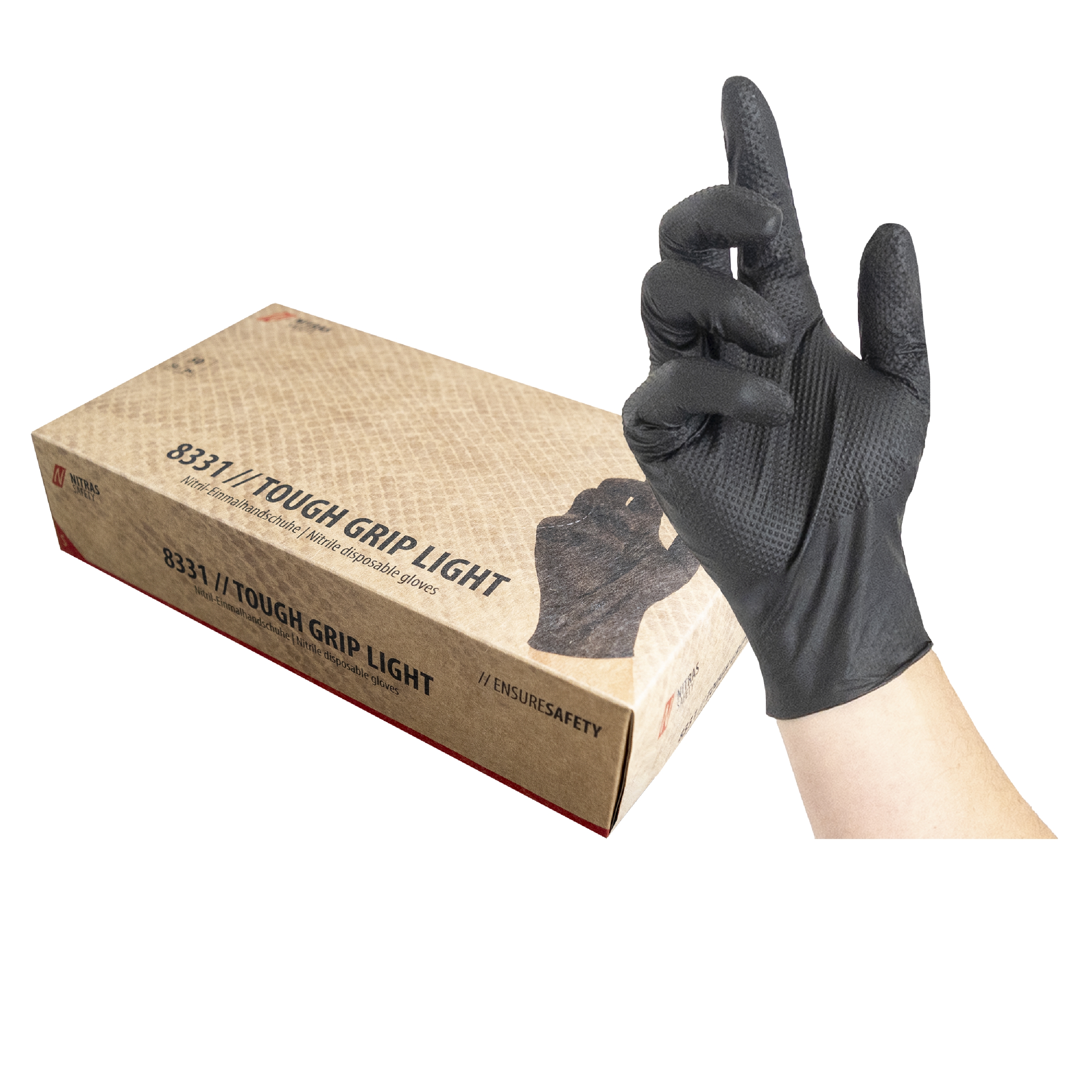 8331 - NITRAS TOUGH GRIP LIGHT, Nitril-Einmalhandschuhe, schwarz, EN ISO 374, Box à 50 Stück