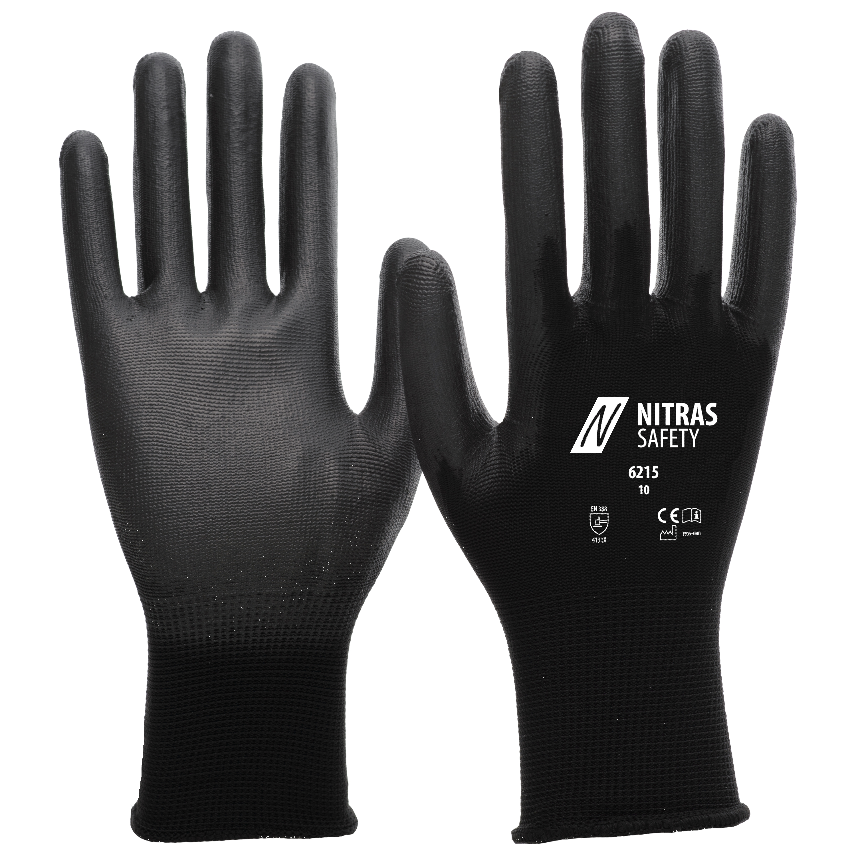6215 - NITRAS Nylonhandschuhe, schwarz, EN 388