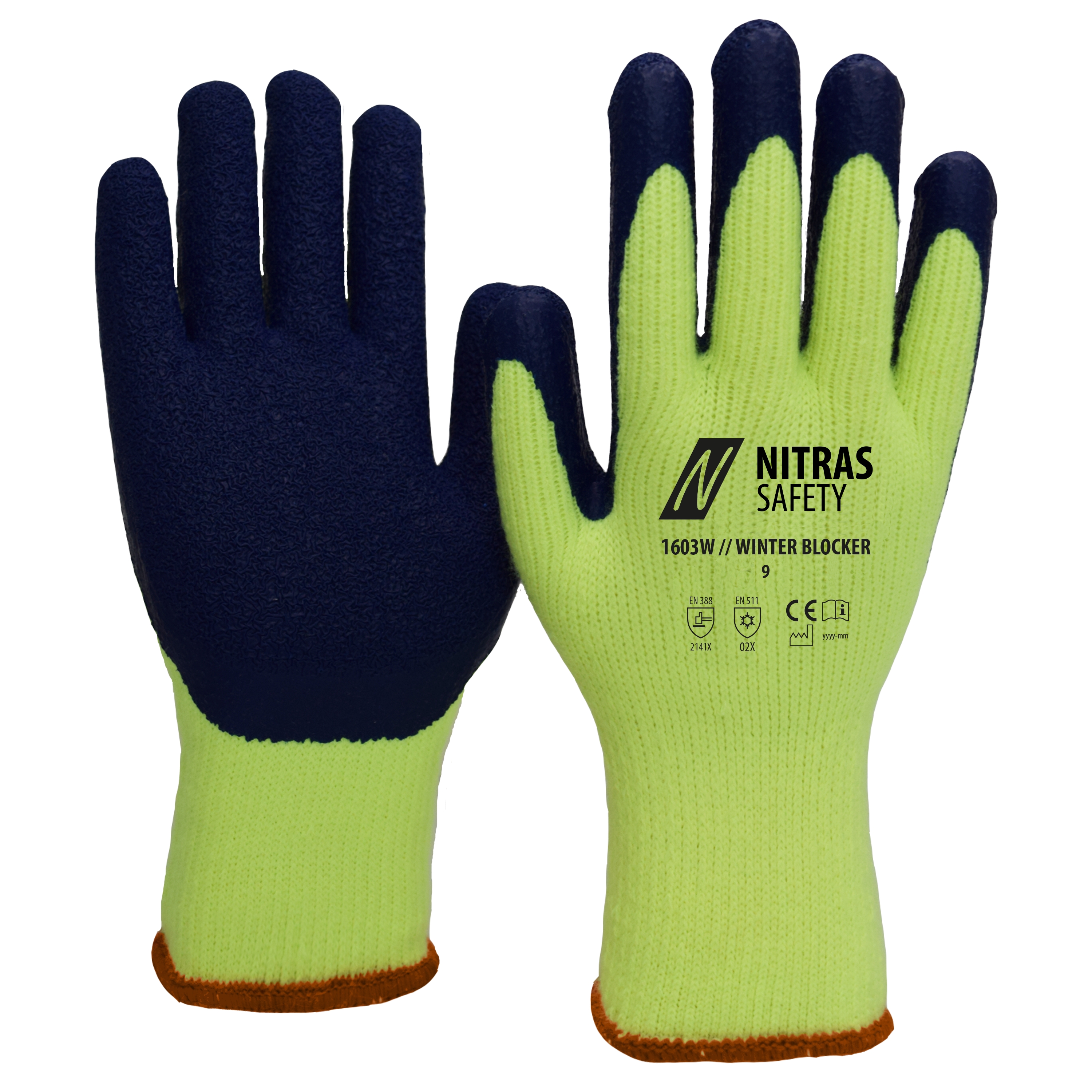 1603W - NITRAS WINTER BLOCKER, Winterhandschuhe, neongelb / blau, EN 388, EN 511
