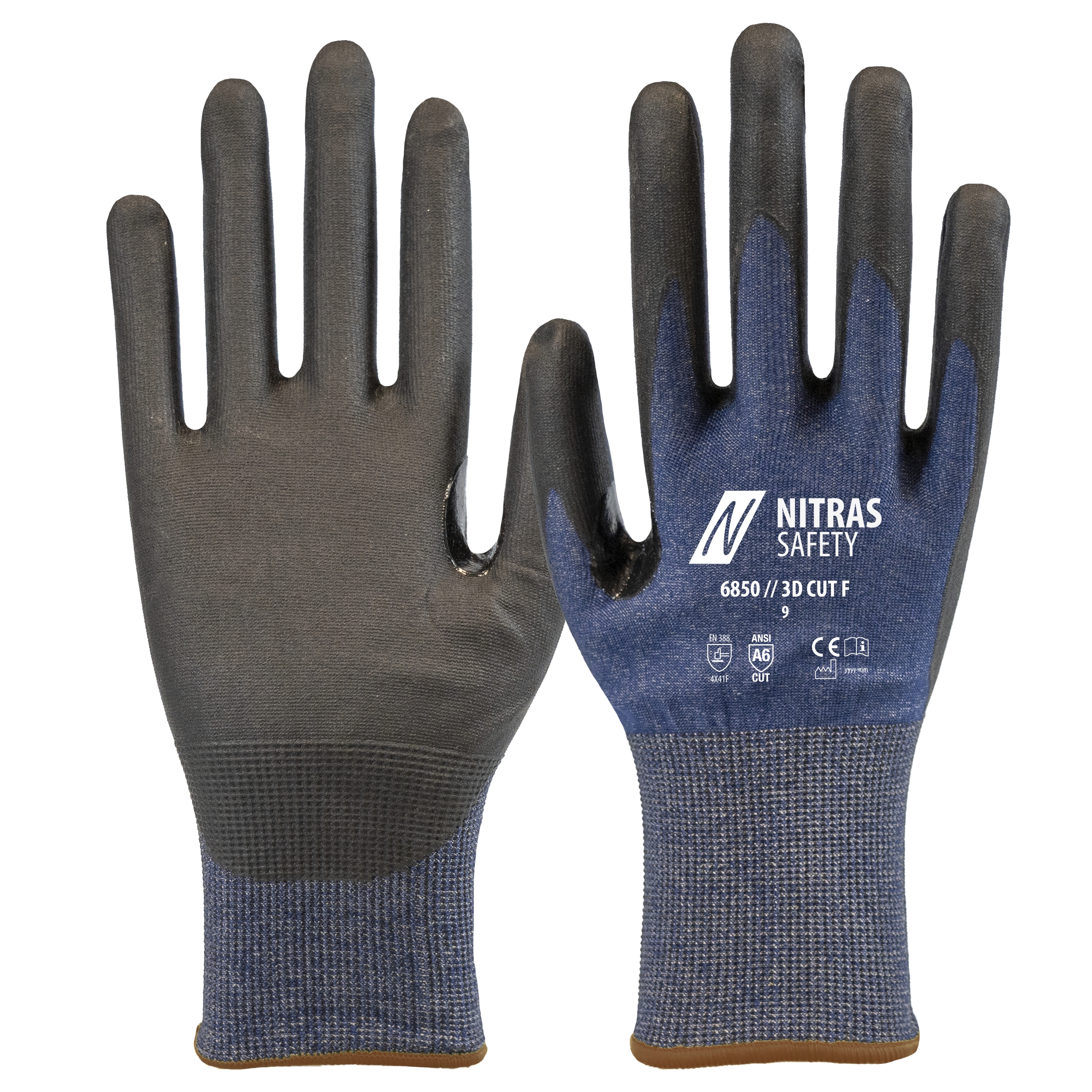 6850 - NITRAS 3D CUT F, Schnittschutzhandschuhe, marineblau / schwarz, EN ISO 21420, EN 388, OEKO-TEX