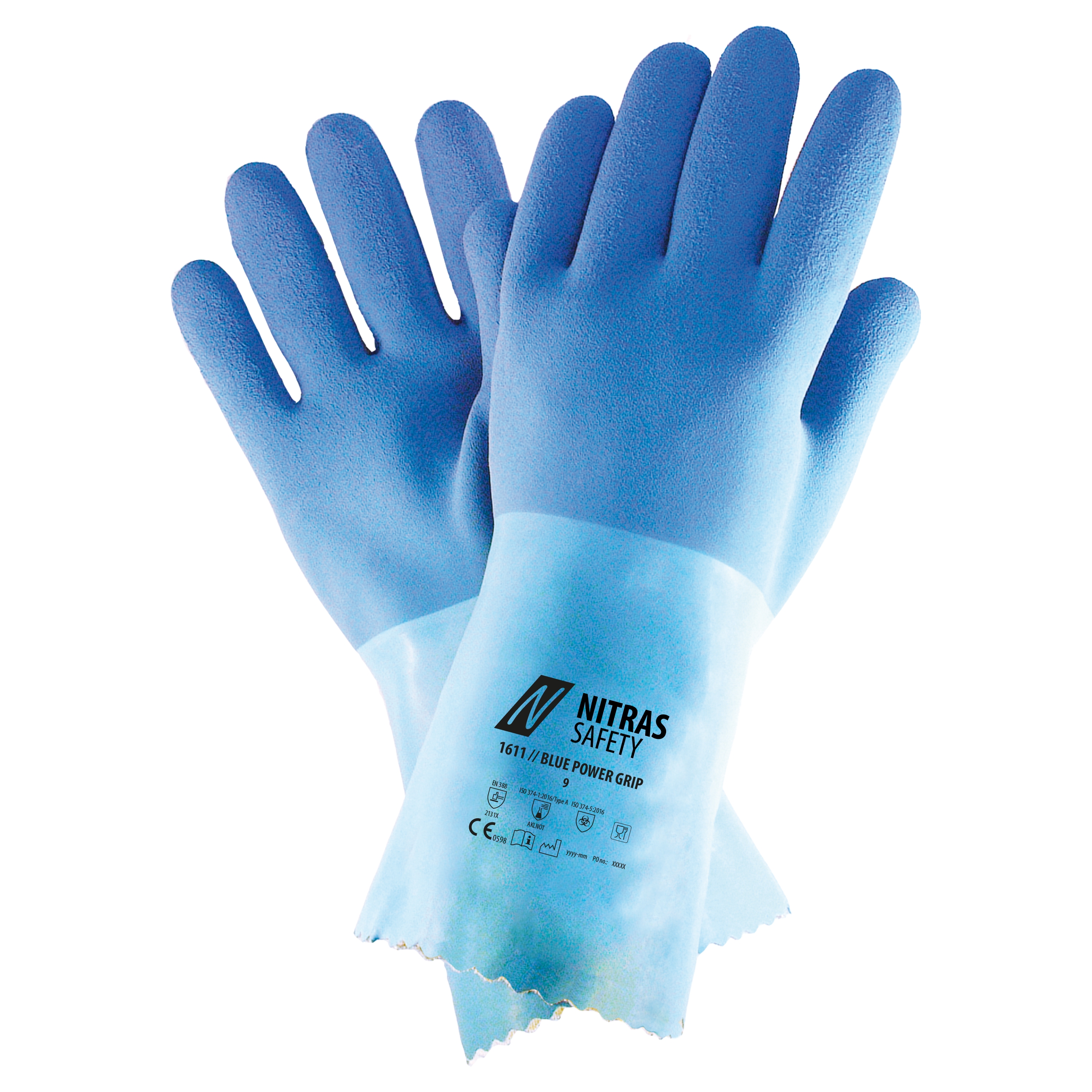 1611 - NITRAS BLUE POWER GRIP, Chemikalienschutzhandschuhe, blau, EN 388, EN ISO 374