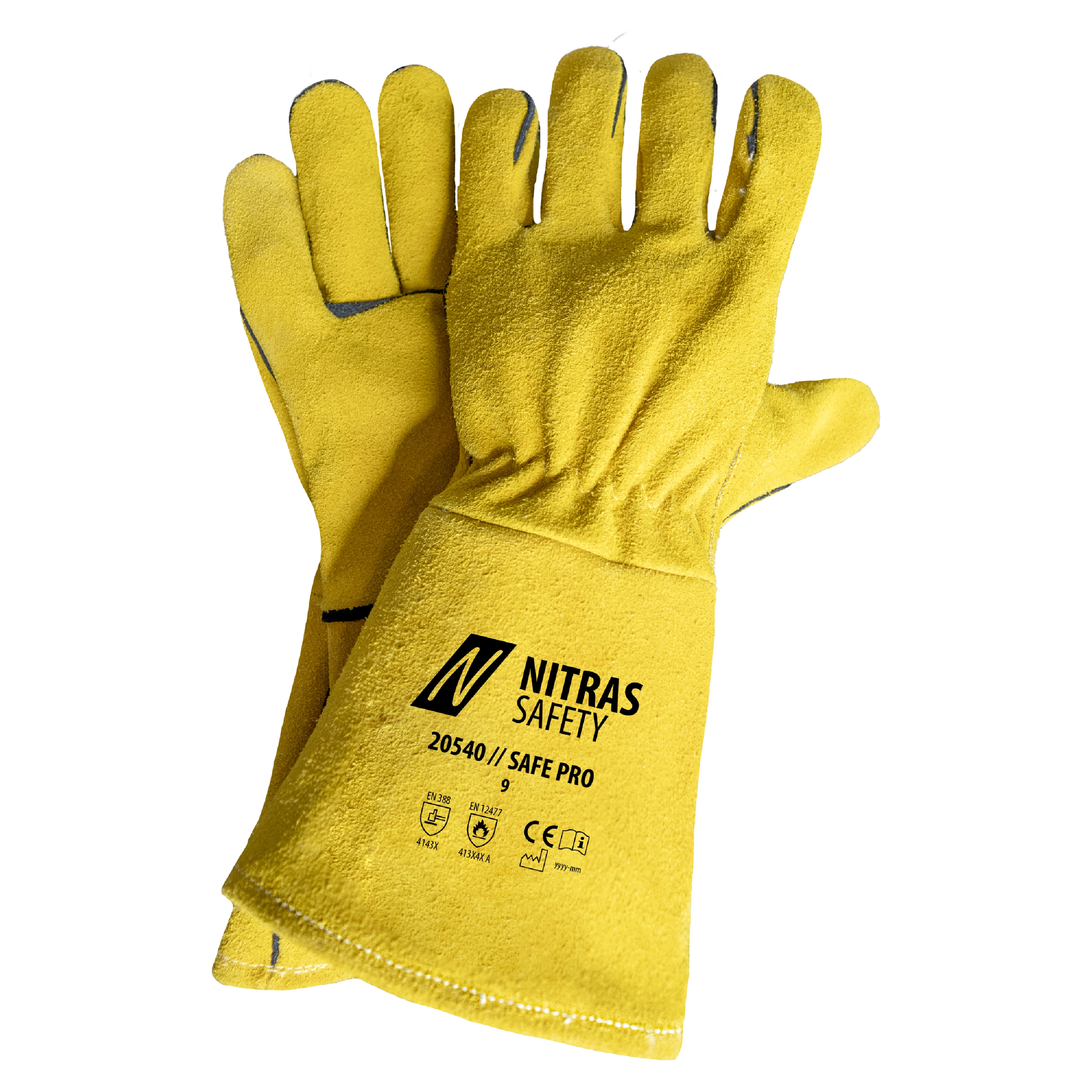 20540 - NITRAS SAFE PRO, Schweißerhandschuhe, ocker, EN ISO 21420, EN 388, EN 12477