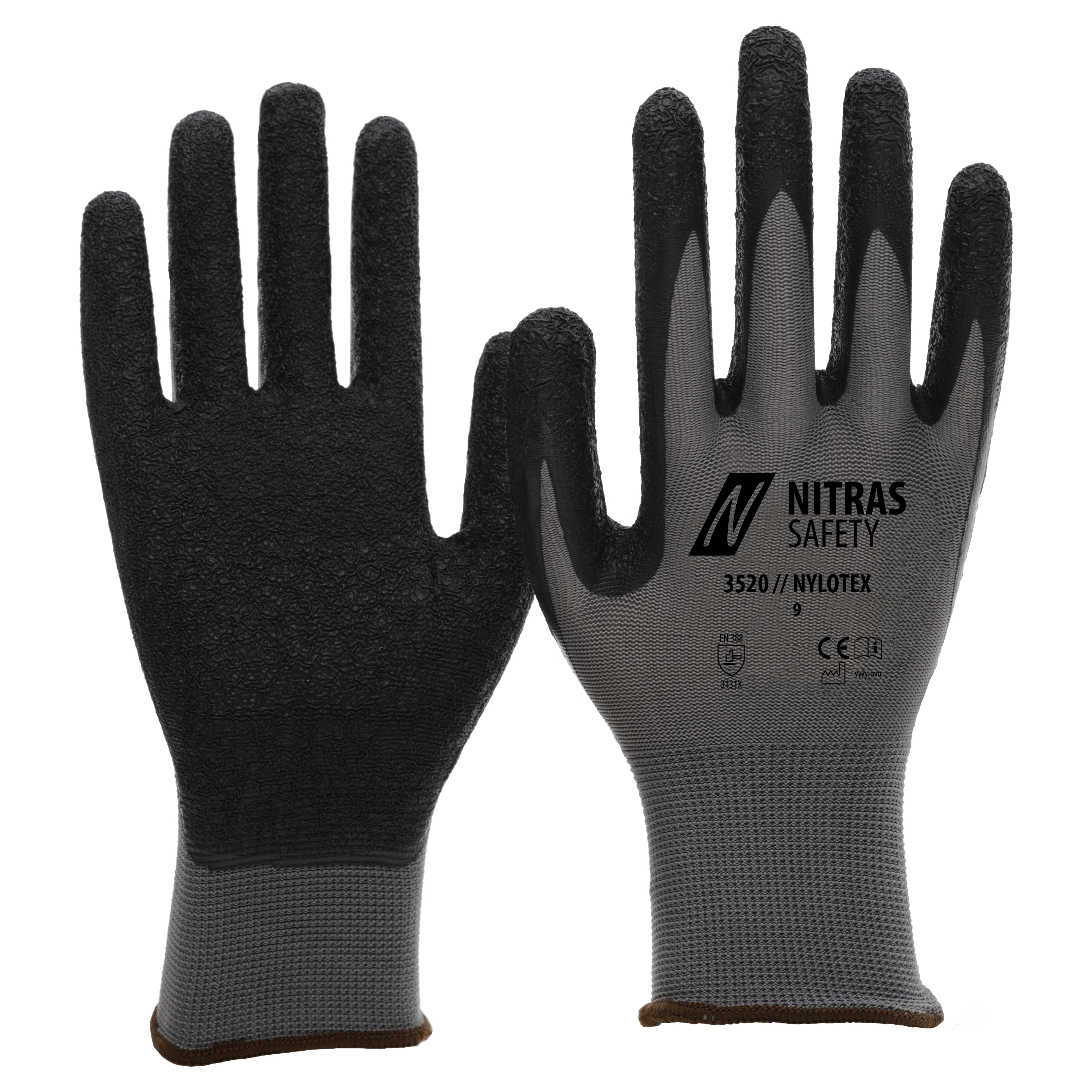 3520 - NITRAS NYLOTEX, Nylonhandschuhe, grau / schwarz, EN 388