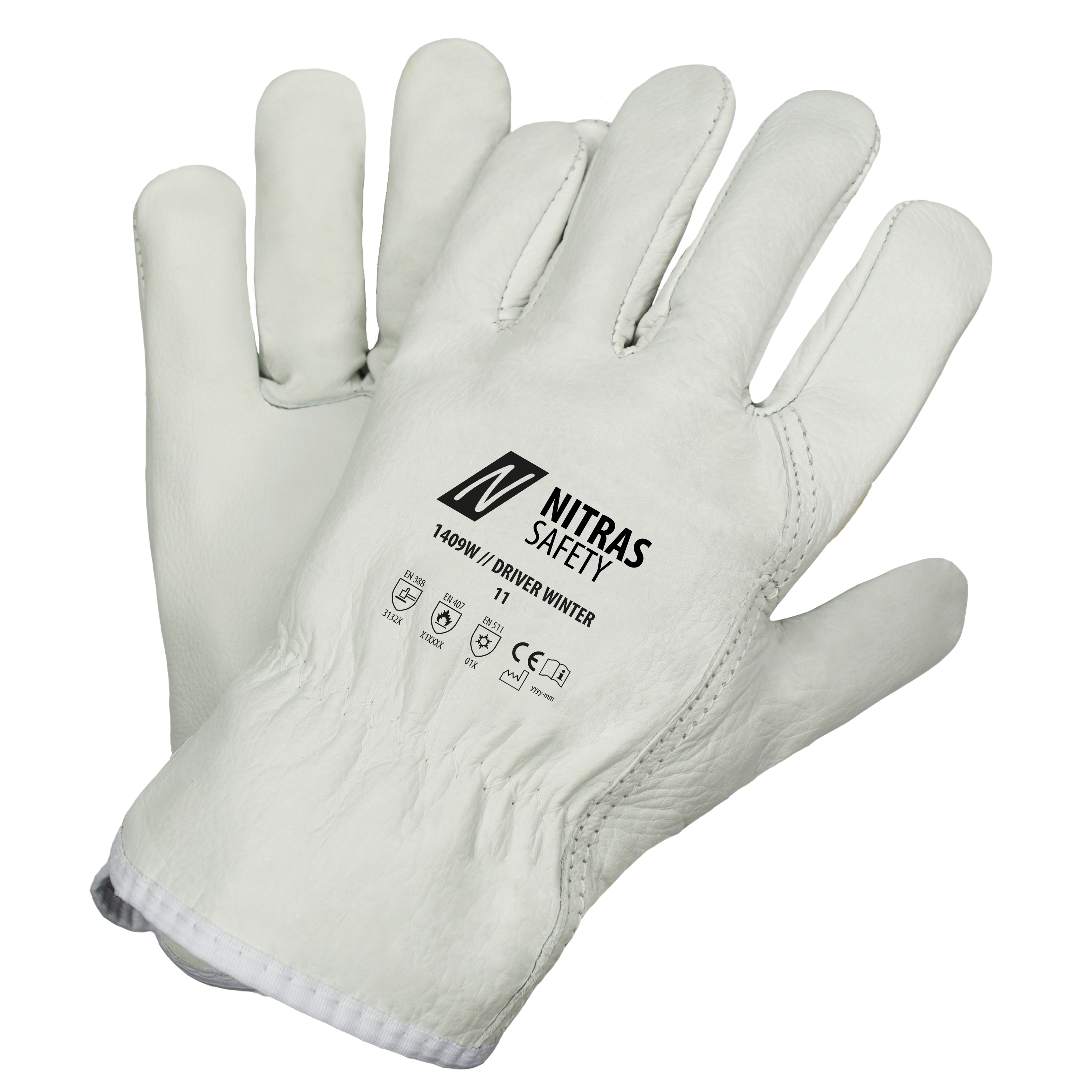 1409W - NITRAS DRIVER WINTER, Rindvolllederhandschuhe, grau, EN 388, EN 407, EN 511